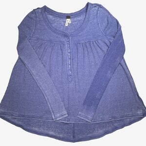 We The Free Shirt Womens Medium Purple Waffle Knit Thermal Henley Top Tunic